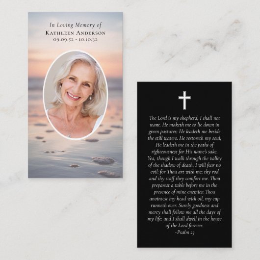 Foto van Sunset Ocean Memorial Prayer Kaart Contactkaartje (Voorkant / Achterkant)