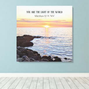 Foto van Sunset on Ocean Bible Verse Canvas Afdruk