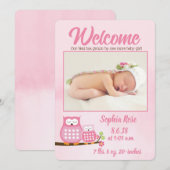 Foto van Sweet Pink Owls Baby Girl Aankondiging va (Voorkant / Achterkant)