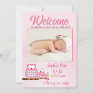 Foto van Sweet Pink Owls Baby Girl Aankondiging va