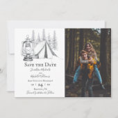 Foto van Tent and Woodland Sketch Camping Wedding Save The Date (Voorkant)