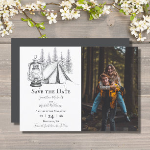 Foto van Tent and Woodland Sketch Camping Wedding Save The Date
