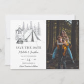 Foto van Tent and Woodland Sketch Camping Wedding Save The Date (Voorkant)