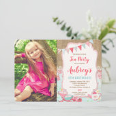 Foto van theefeestje shabby-chic burlap kaart (Staand voorkant)