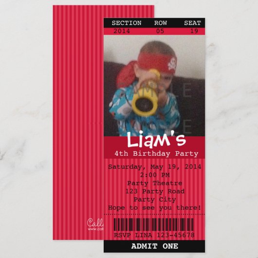 Foto van Ticket Invitation (rood) - Birthday Boy/G Kaart (Voorkant / Achterkant)