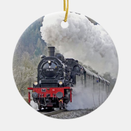 Foto van  treintstoomlocomotief keramisch ornament (Voorkant)