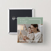 Foto van Trendy Family | Green Happy Blessed Pasen Vierkante Button 5,1 Cm (Voorkant /achterkant)