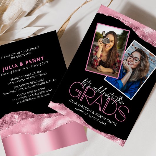 Foto van Trendy Pink Girly Joint Graduation Party Kaart