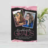Foto van Trendy Pink Girly Joint Graduation Party Kaart (Staand voorkant)