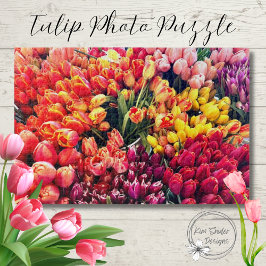 Foto van tulpen in roze, geel, Sinaasappel en Paar Legpuzzel