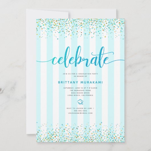 Foto van Turquoise glitter script afstuderen moder Kaart (Achterkant)