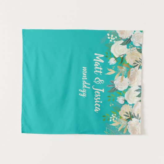 Foto van Turquoise Wedding Reception Backdrop Wandkleed (Voorkant (horizontaal))