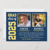 Foto van twee Graduates Navy Yellow Graduparty Kaart (Voorkant)