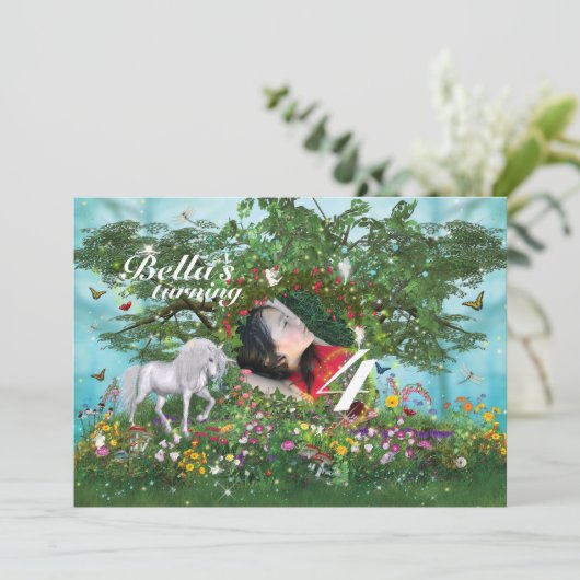 Foto van Unicorn Birthday Party Kaart (Staand voorkant)