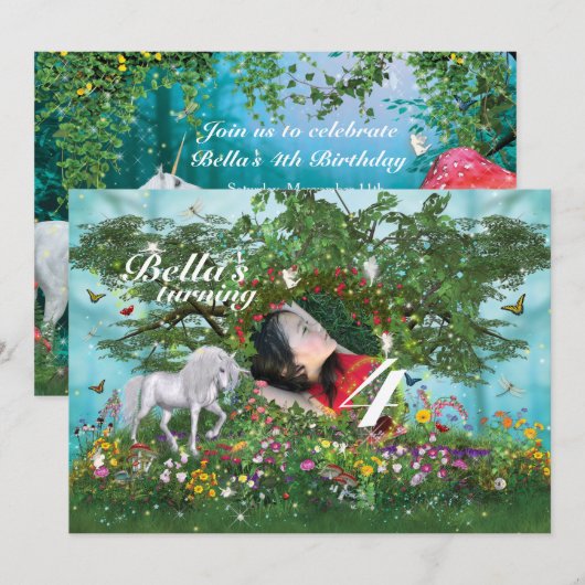 Foto van Unicorn Birthday Party Kaart (Voorkant / Achterkant)