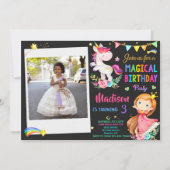Foto van Unicorn en Princess verjaardaguitnodiging Kaart (Voorkant)
