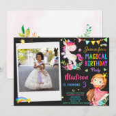 Foto van Unicorn en Princess verjaardaguitnodiging Kaart (Voorkant / Achterkant)