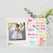 Foto van Unicorn en Princess verjaardaguitnodiging Kaart (Staand voorkant)