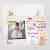 Foto van Unicorn en Princess verjaardaguitnodiging Kaart (Voorkant / Achterkant)