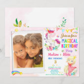 Foto van Unicorn en Princess verjaardaguitnodiging Kaart (Voorkant / Achterkant)