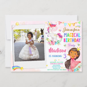 Foto van Unicorn en Princess verjaardaguitnodiging Kaart