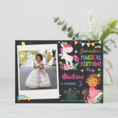 Foto van Unicorn en Princess verjaardaguitnodiging Kaart (Staand voorkant)