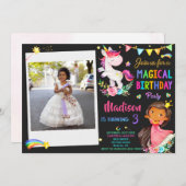 Foto van Unicorn en Princess verjaardaguitnodiging Kaart (Voorkant / Achterkant)