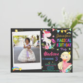 Foto van Unicorn en Princess verjaardaguitnodiging Kaart (Staand voorkant)