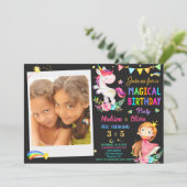 Foto van Unicorn en Princess verjaardaguitnodiging Kaart (Staand voorkant)