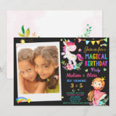 Foto van Unicorn en Princess verjaardaguitnodiging Kaart (Voorkant / Achterkant)