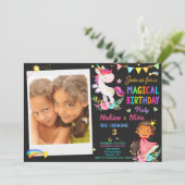 Foto van Unicorn en Princess verjaardaguitnodiging Kaart (Staand voorkant)