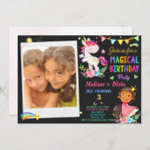 Foto van Unicorn en Princess verjaardaguitnodiging Kaart (Voorkant / Achterkant)