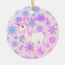 Foto van Unicorn kerstsnowflakes - Stomme roze Kin Keramisch Ornament