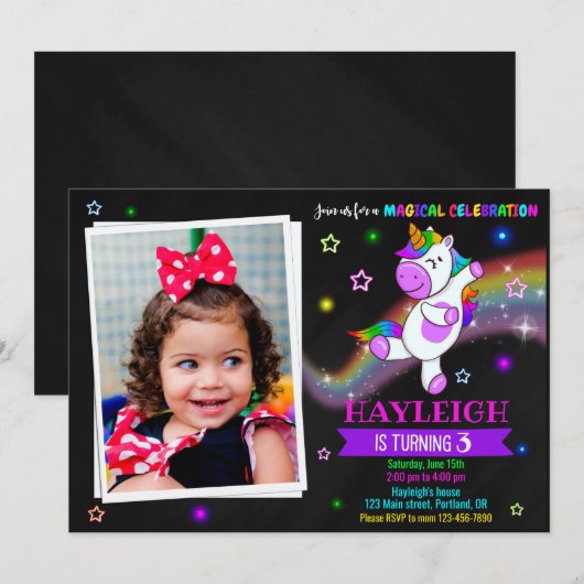 Foto van Unicorn verjaardagsdag 1e magische feestj Kaart (Voorkant / Achterkant)