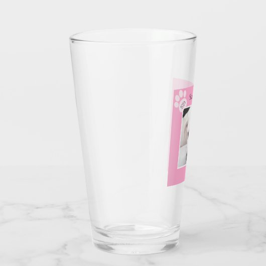 Foto van unieke witte dog monogram roze poten glas (Rechts)
