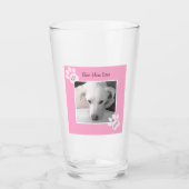 Foto van unieke witte dog monogram roze poten glas (Voorkant)