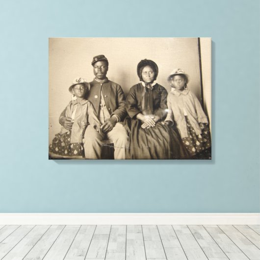  foto van Union Soldier met Familie Canvas Afdruk (Insitu (Houten vloer))