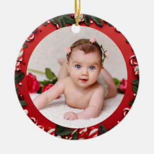 Foto van uw baby Aangepaste Rode Kerst Snoepjes Keramisch Ornament