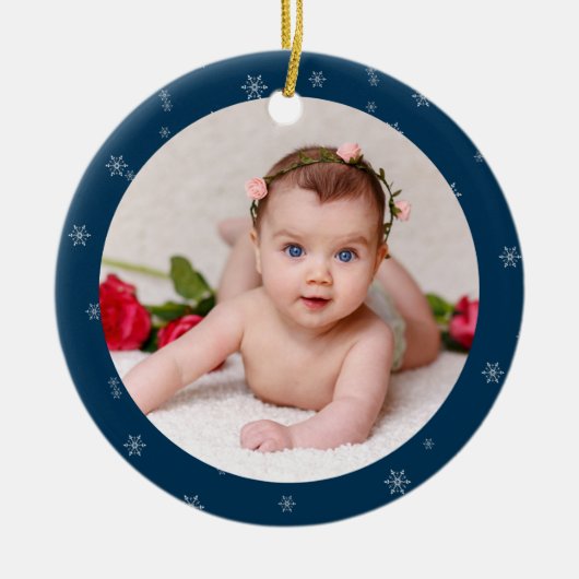 Foto van uw baby CUSTOM Christmas Duits Blauw Keramisch Ornament (Voorkant)