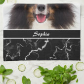 Foto van uw dichter op Faux Black Marmer & Name Theedoek (Gevouwen)