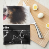 Foto van uw dichter op Faux Black Marmer & Name Theedoek (Quarter Fold)