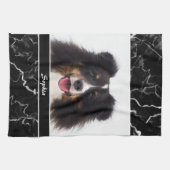 Foto van uw dichter op Faux Black Marmer & Name Theedoek (Horizontaal)