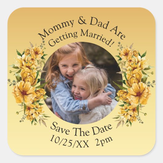Foto van uw kinderen Moeder Vader trouwen   Vierkante Sticker (Voorkant)