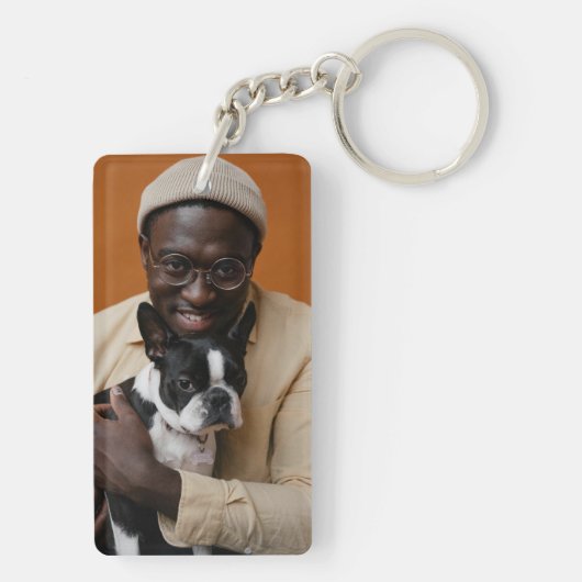 Foto van vader en hond sleutelhanger (achterkant)