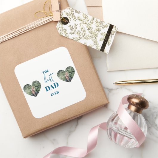 Foto van vader en kind - Heart Lijst Best Dad Ever Vierkante Sticker (Geschenken)