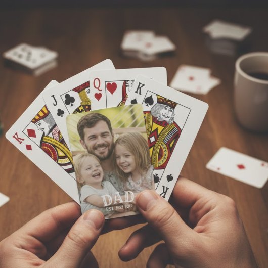 Foto van vader vastgesteld pokerkaarten