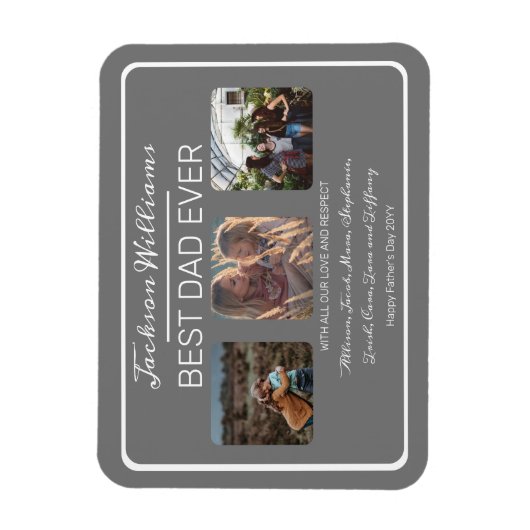 Foto van vaders Dag Beste pap Ooit Grey Drie Magneet (Verticaal)