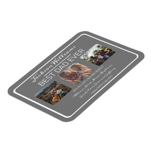 Foto van vaders Dag Beste pap Ooit Grey Drie Magneet (Linkerzijde)