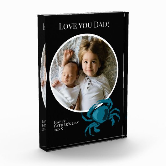 Foto van vaders Dag met blauwe krab (Links)