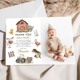 Foto van verjaardagsfeestje met boerderijdieren bedankkaart